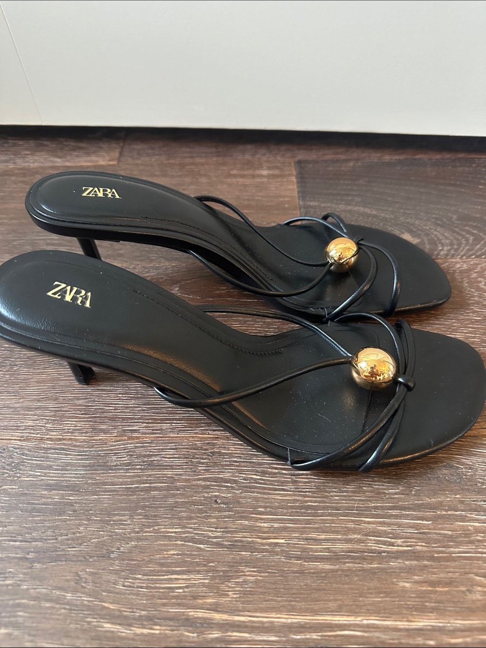 Zara Black Kitten Heels with Gold Accent - Picture 2 of 3